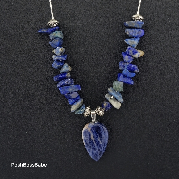 Handmade Lapis Lazuli & Sodalite Necklace 24" Silver Plated Chain Miami Artist - Picture 5 of 16